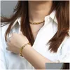 Ohrringe Halskette Edelstahl Kaffeebohnen Armband Set für Männer Frauen 7/9/11 mm Goldfarbe Marina Link Kette Schmuck Sets Lks252 Dr Dhin0