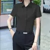 Women's Blouses Blue Professional Shirt Short Sleeve Summer Tops Work Wear White OL Button Female Casual Blouse