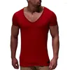 メンズスーツb1177到着深ディープvネック半袖男性TシャツスリムフィットTシャツ薄いトップティーカジュアル夏のTシャツカミゼタスhombre