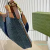 Blue Denim Crescent Bag 42cm Large Vintage Crossbody Shop Bag Half Moon Bags Women Handbag Canvas Leather Shoulder Bags Purse Blue Red Stripe