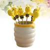 أدوات المائدة مجموعات 7 PCS Silicone Bee Fruit Forks مجموعة حلوى الفولاذ المقاوم للصدأ مع حامل السيراميك للحفلة والاستخدام اليومي