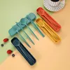 Dinnerware Sets 4PCS/Set Cutlery Safe Wheat Straw Spoon Fork Chopsticks With Box Portable Camping Use Kitchen Accessories Wholesale