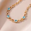 Länkarmband vintage blå zirkonarmband ger kvinnor trendiga guld färg rostfritt stål geometriska kedja smycken födelsedagspresent