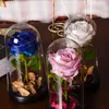 Decorative Flowers Eternal Flower Valentine's Day Gift Red Rose Home Decor LED Light Wedding In A Glass Cover Office Study Room Decoration