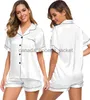 Damen Schlaf Lounge Sommer Sexy Frauen Seidensatin Pyjama Set Zweiteilige Pj Sets Nachtwäsche Nachtwäsche Loungewear Button-Down Pj SetsL230913