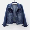 Damesjassen Lente Herfst Dames Denim Jas Lange Mouw Overjas Losse Denim Jas Knoop Uitloper Jeans Jassen 5XL 230912