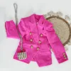 Jaquetas crianças outono casacos para meninas manga longa rosa casual blazers outerwear moda infantil duplo breasted botão blazer