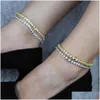 Anklets Sier Color Sparking 5a CZ Charm Anklet Round Zircon 5mm Tennis Chain Ice Out Bling Hip Hop Fashion Women