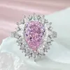 Anillo de diamante rosa de laboratorio de 4ct, anillos de boda para fiesta de plata de ley 100% auténtica para mujer, regalo de joyería de compromiso nupcial