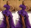 Dubai Arabic Purple A Line Prom Dresses One Shoulder Organza Hi-Lo High Side Split Draped Pleated Prom Dress Formal Evening Party Wear Vestidos De Noche