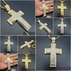 Pendant Necklaces Hip Hop Iced Out Big Cross Necklace For Men Gold Color Stainless Steel Rhinestone Hiphop Christian Jewelrypendant Dr Dh8Ev