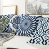 Home Decor Embroidered Cushion Cover Navy Blue White Geometric Floral Canvas Cotton Suqare Embroidery Pillow Cover 45x45cm LJ20121254P