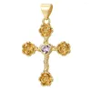 Charms Bohemian Cross for Jewelry Making Materpies Miedziany Zamek Cyrkon Kwiat Złoty Kolor Dijes DIY Naszyjnik