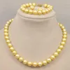 ネックレスのイヤリングセット女性本物の最新デザイン貴族女性真珠の宝石9-10mm白いピンクの黄色のブレスレットイヤリング14K
