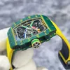 Montre Carbon Tourbillon Rm6702 Acier avec Logo Boîte d'origine Mécanique Automatique Série Suisse Homme Vert Clair Rouge Bleu Track Fibe