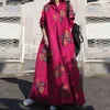 Etnik Giyim Baskılı Pamuk Keten Retro Ulusal Stil Gevşek Uzun Kollu Büyük Salıncak Elbisesi