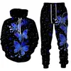 Herrspårar Elegant Butterfly 3D Printed Men Women Tracksuit sätter avslappnad hoodie och byxor 2 st stora pullover modekläder