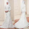 2017 robes de mariée musulmanes blanches décolleté haut manches longues robes de mariée avec appliques perlées style sirène sur mesure mariage G2164