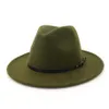 Новая внешняя армейская зеленая внутренняя красная лоскутная полушерстяная винтажная шляпа-федора для мужчин и женщин, шляпа-федора Trilby Floppy, джазовый ремень с пряжкой, фетровая шляпа от солнца304E