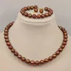 Collana Orecchini Set Donna Vero ultimo design Nobiltà Donna Gioielli di perle 9-10mm Bianco Rosa Giallo Bracciali Orecchini14K