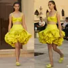 Ashi Studio Yellow HomeComing Dresses قطعتان سباغيتي أحزمة الكشكش توتو تنورة ساتان كوكتيل 2020 Party Prom Dre283J