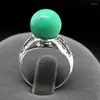 Clusterringen Groothandel Goede Zeldzame 8mm Groene Turquoise Kralen Marcasiet 925 Sterling Zilveren Ring #7/8/9/10 Fijne Damessieraden Echt