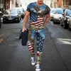 Erkek Trailtsits T-Shirt Uzun Pantolon Trailsuit American Flag 3D Baskı Tişörtleri Pantolon Setleri 2 Parça Sokak Giyim Büyük Boyu Takımlar Spor Giyim