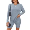 Survêtements pour femmes Femmes Haut à manches longues Cyclisme Shorts Casual Tops en tricot et taille élastique Soft Loose Loungewear