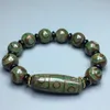 Bracelet de perles Dzi en Jade vert pour hommes, 9 yeux, bouddhisme tibétain, Agate Fengshui, trois yeux, perles Dzi, amulette porte-bonheur