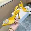 Fashion brand sandals women high heels satin dress shoes luxurious Designer Shoes crystal large buckle decoration classic 9CM wine glass ankle strap party shoe