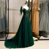 Elegant Chiffon Green Mother of the Bride Dresses Long Rems Beaded Spets Appliques Formella aftonklänningar Plus Size Custom Made Homecoming Tail Party Dress 403