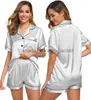 Damen Schlaf Lounge Sommer Sexy Frauen Seidensatin Pyjama Set Zweiteilige Pj Sets Nachtwäsche Nachtwäsche Loungewear Button-Down Pj SetsL230913