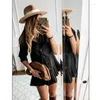 Casual Dresses Women Solid Color Shirt Office Ladies Long Sleeve Lapel Dress Sexy Mini Mid-length Beach Skirt Pleated