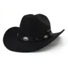 Chapeau de Cowboy occidental Vintage avec ceinture en métal, chapeau Fedora de Jazz pour hommes et femmes, chapeau de fête d'église à large bord, casquette de Cowgirl en feutre Sombrero