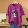 Camiseta de talla grande para mujer EBAIHUI 100 algodón L5XL camiseta con estampado de conejito o cuello camiseta de manga corta para mujer Top básico de verano pareja camisas sólidas 230912