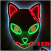 Party Decoration 2022 LED Glowing Cat Face Mask Cool Cosplay Neon Demon Slayer Fox Masks For Birthday Present Carnival Masquerade Hallowe DHC5W