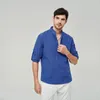 Chemises décontractées en coton et lin pour hommes, manches longues, couleur unie, col montant, Style plage, plus de couleurs, taille USA S-3XL, été