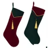 Dekoracje świąteczne Red Green Veet Stocking z Tassel Decoration Socks Nowy arrvial Zestaw 2 szt. 266f Drop dostawa domowy ogród festki dhbzc