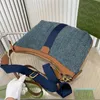 Blue Denim Crescent Bag 42cm Large Vintage Crossbody Shop Bag Half Moon Bags Women Handbag Canvas Leather Shoulder Bags Purse Blue Red Stripe