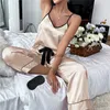 Women's Sleep Lounge Pijamas para Mujer, lencería Sexy, pijamas de seda, conjunto de máscara para ojos, camisola de satén, chaleco con pantalones, pijama para Mujer PjsL230913