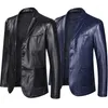 Deri blazer ceket erkekler için moda gevşek yaka deri takım elbise artı beden siyah mavi1262h