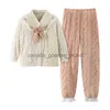 Femmes sommeil salon hiver chaud flanelle femmes pyjamas ensembles épais corail velours à manches longues polaire vêtements de nuit costumes à la maison dames Terry vêtements de nuit Pijama 211126L230913