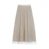 Skirts Autumn And Winter Mid Length Fairy Slim Pleated Skirt A-line Dress With Gold Velvet Mesh On Both Sides Sequin Half F