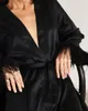 H Women's Sleepwear Feather Bathrobes Satin Sexy Mini Dress Long Sleeve Loose Peignoirs for Women Robe White Wedding Black Bride Dresses 230912