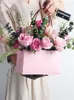 Gift Wrap 5pcs Pink Kraft Paper Box With Handle Folded Flower Bouquet Packaging Material Arrangement Basket