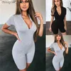 Kvinnors jumpsuits rompers Sexiga kvinnor Zipper V-hals Jumpsuits Fitness Tights PlaySuit Costume Kort ärm Romper Tracksuit for Women L230913