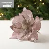 装飾花22cmシャンパンクリスマスフラワー模倣パターンDIYレッドマルチレイヤーメッシュツリーデコレーション