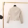Manteau en cuir PU Pipi pour femme, veste Slim, Vintage, fermeture éclair, Beige, blanc, automne 2023