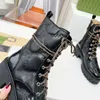 New Autumn and Winter Top Brand Women's Designer G Quilted Lace up Boots Black Boots Martin Boots Long Sleeve Boots Leather Boots35-40 z74A#