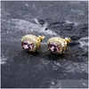 Boucles d'oreilles Hip Hop Stud Bijoux Colorf Gemstone Fashion Gold Sier Square Simated Diamond Earge Drop Livraison DH2XF